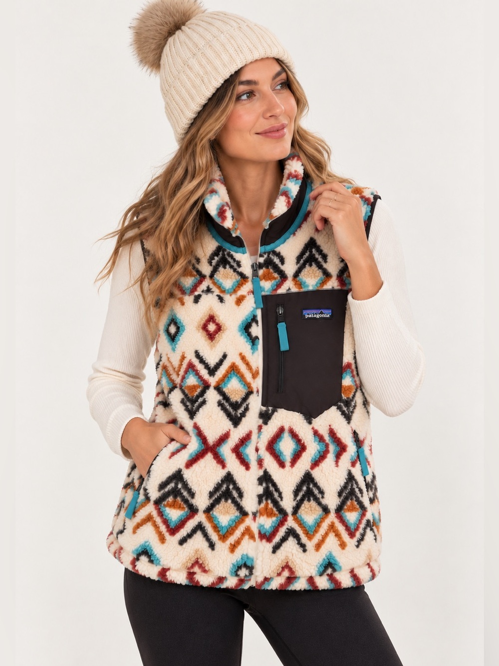 Patagonia Women's Classic Retro-X Vest Fern Deli Natural Aztec Print Medium